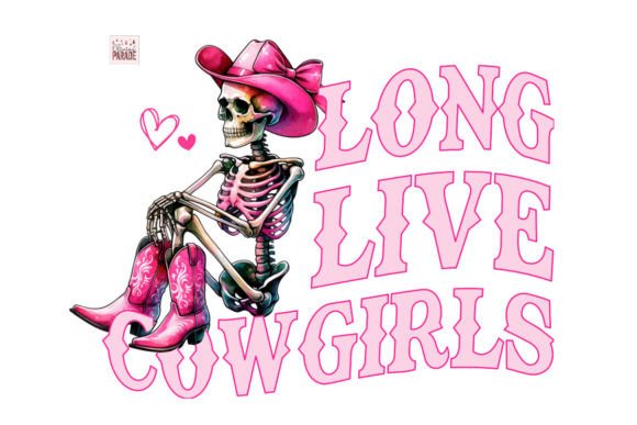 Coquette Pink Cowgirl Skeleton PNG