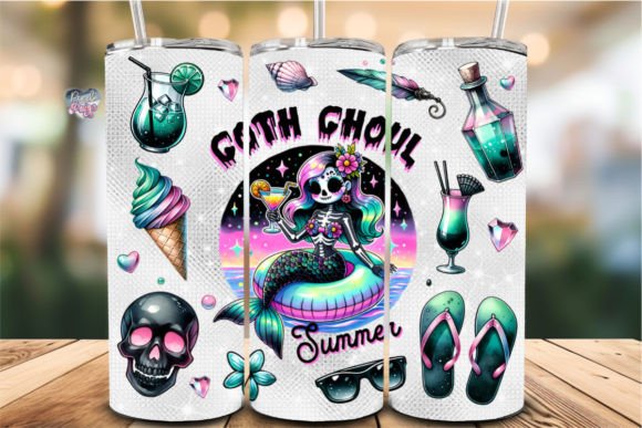 Goth Ghoul Summer PNG Tumbler Wrap: Spooky Beach Vibes