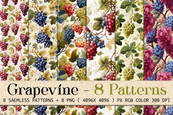 Grapevine 8 Seamless Patterns for Modern Design
