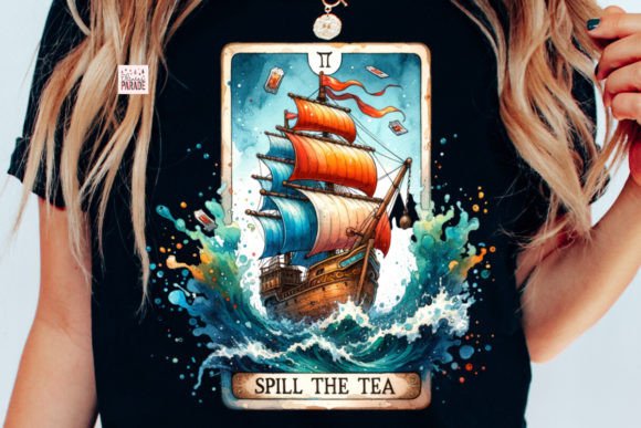 Spill the Tea Tarot Card PNG Pirate Ship